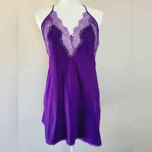 Elegant Purple Lace Trim Nightgown With Coverup